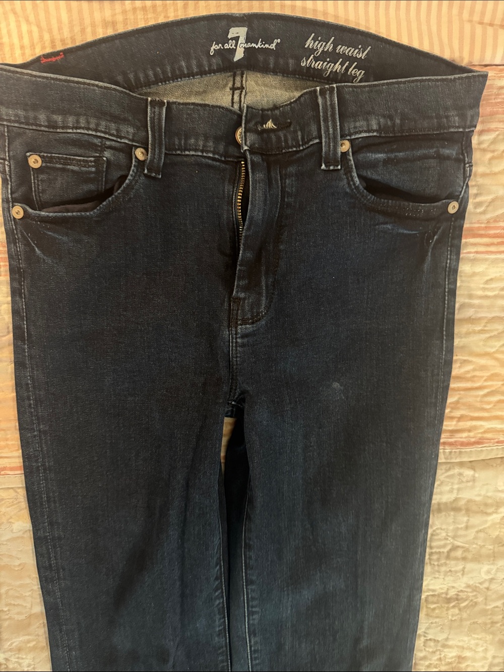 7 For All Mankind Dark Indigo High-Rise Straight Jeans